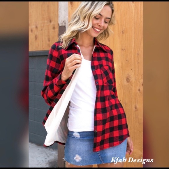 New! Clearance 🍇 buffalo Plaid Sherpa fleece lined flannel Top - Picture 11 of 12